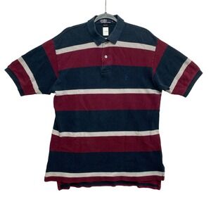 Polo Ralph Lauren Polo Shirt Mens L Navy Burgundy Short Sleeve Striped Pique
